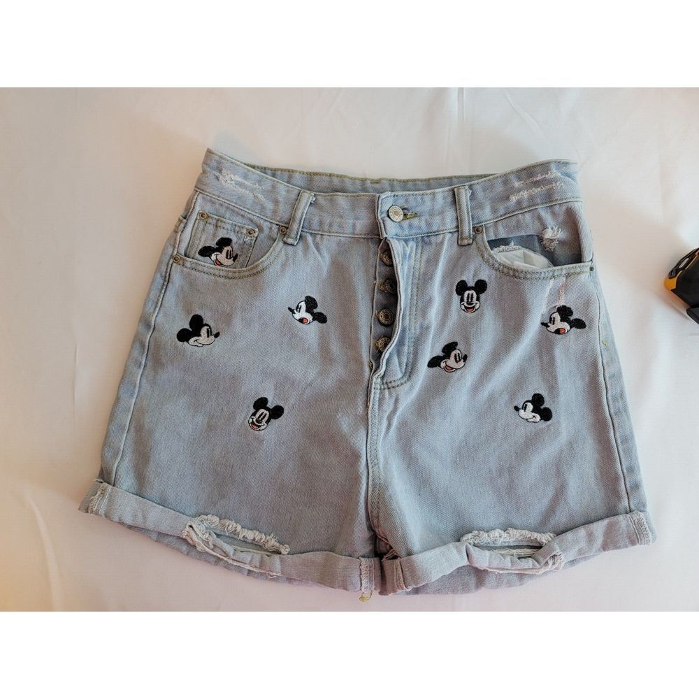 Disney Light Blue Jean Shorts with Mickey Mouse Design